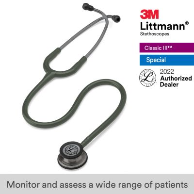 3M™ Littmann® Classic III Stethoscope, Smoke-Finish, Dark Olive Green Tube, 5812
