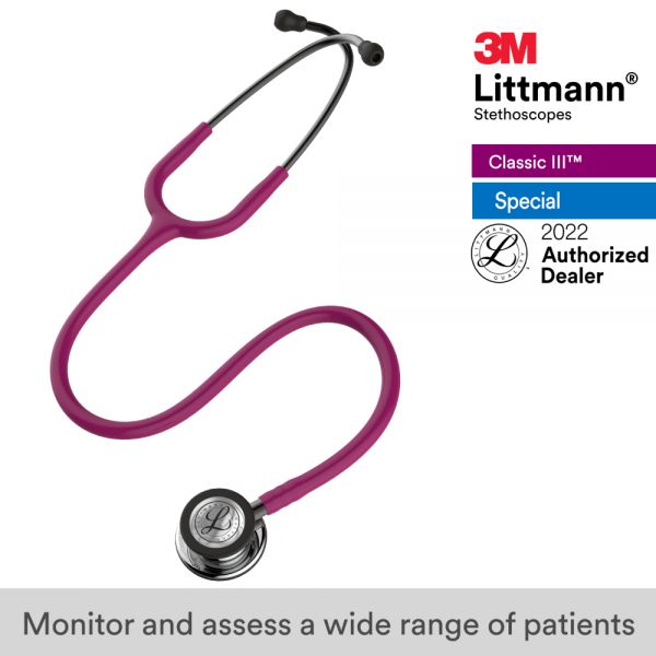 3M™ Littmann® Classic III™ Stethoscope, Mirror, Raspberry Tube, 27 inch, 5862