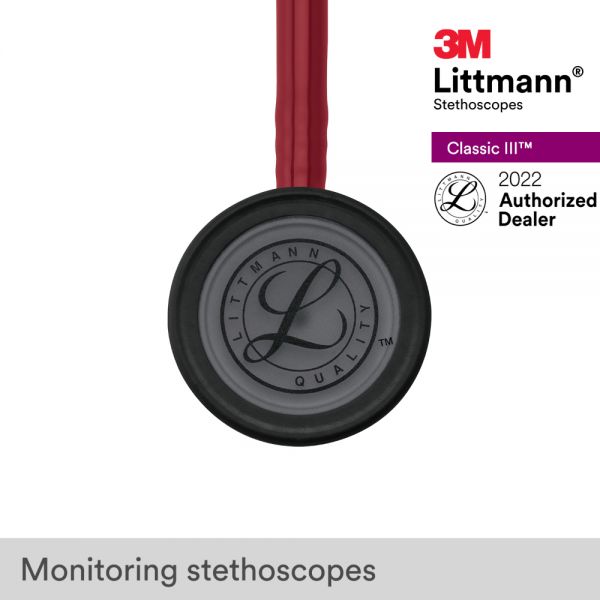 3M™ Littmann® Classic III Stethoscope,Black Chestpiece, Burgundy Tube, 27 Inch, 5868