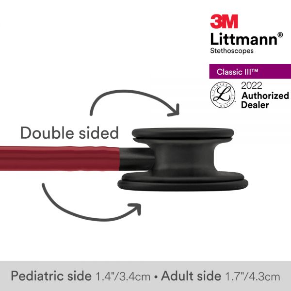3M™ Littmann® Classic III Stethoscope,Black Chestpiece, Burgundy Tube, 27 Inch, 5868