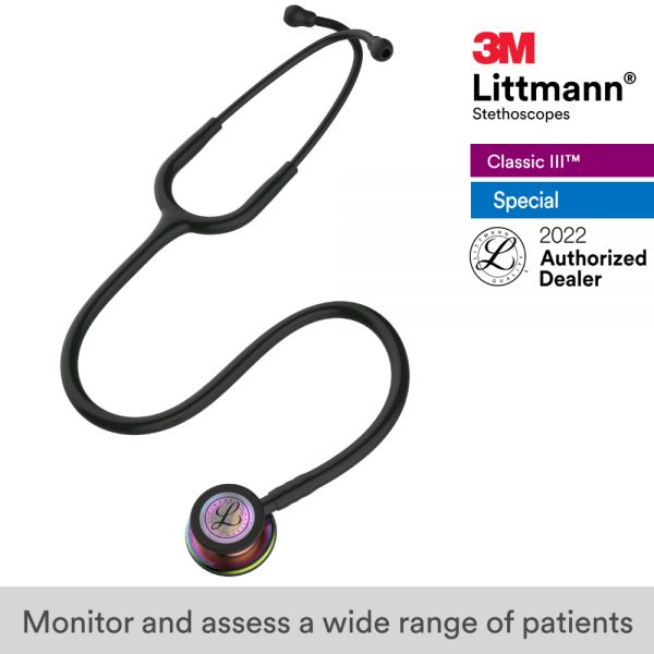 3M™Littmann® Classic III Stethoscope, Rainbow Chestpiece Black Tube 27 Inch 5870