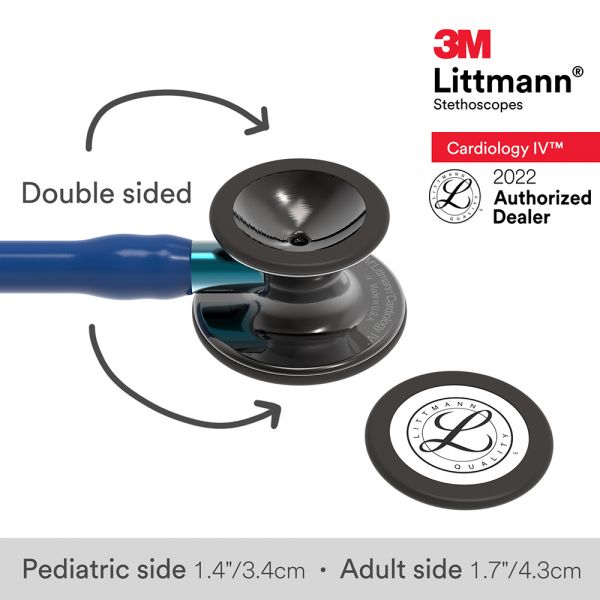 3M™ Littmann® Cardiology IV™ Diagnostic Stethoscope, High Polish Smoke-Finish Chestpiece, Navy Tube,  Blue Stem and Black Headset, 27 inch, 6202