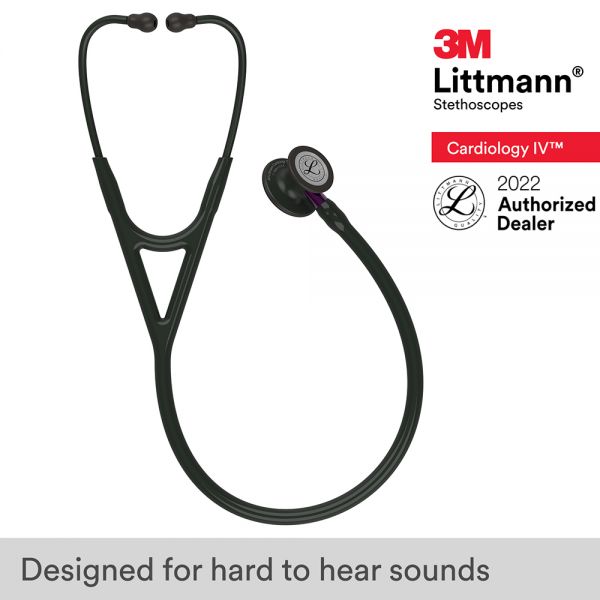 3M™ Littmann® Cardiology IV™ Diagnostic Stethoscope, Black-Finish Chestpiece, Black Tube, Violet Stem and Black Headset, 27 inch, 6203